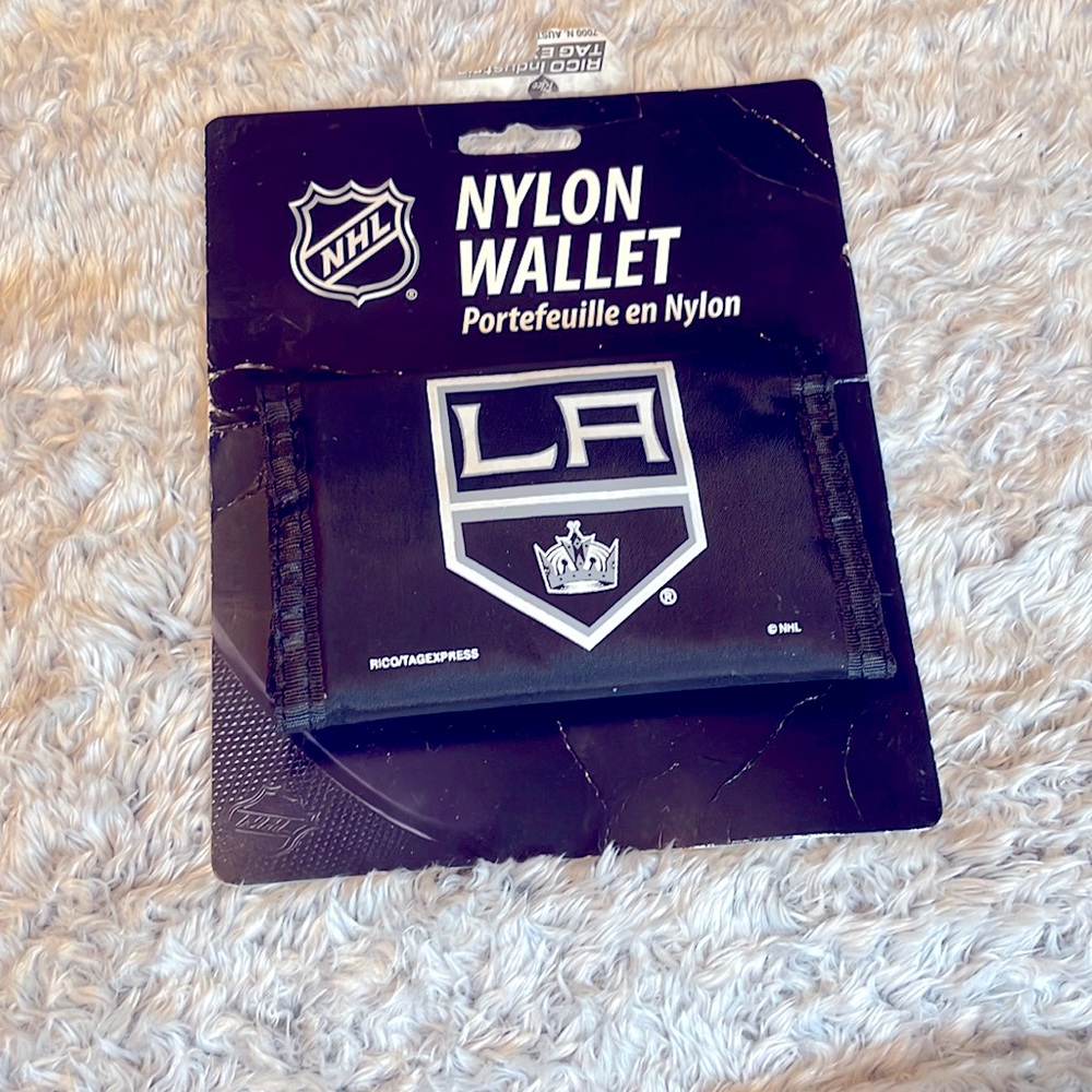 Men’s wallet, nylon, trifold, black with L A Kings emblem New with tags